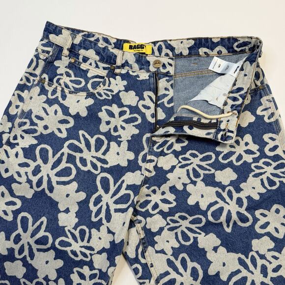 Butter Goods Baggy Jeans Mens 36 Blue White Floral Print Denim Pants Streetwear - Picture 9 of 16